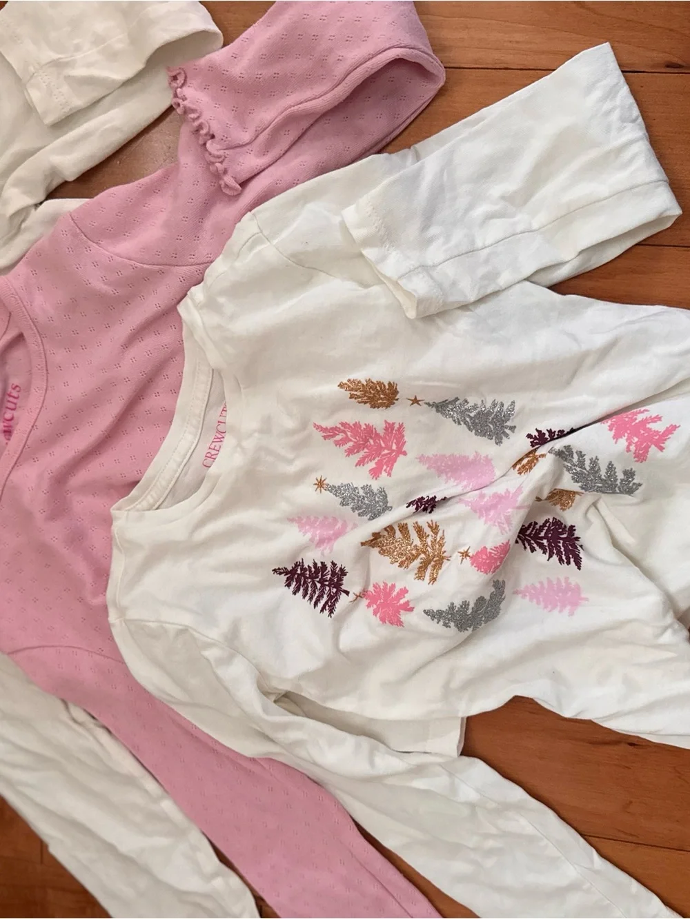 Crewcuts Girls Long-Sleeve Tee Trio in White & Pink